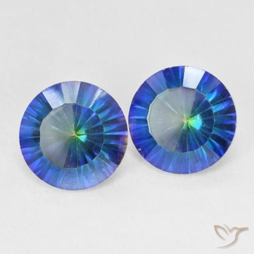 Pedras preciosas de Quartzo Místico Multicolor azul natural de 4.92 ct, Redondo, VVS-VS