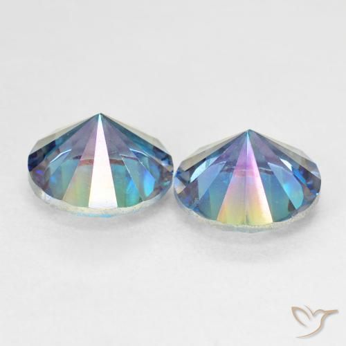 Pedras preciosas de Quartzo Místico Multicolor azul natural de 4.92 ct, Redondo, VVS-VS