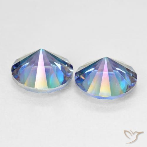 Pedras preciosas de Quartzo Místico Multicolor azul natural de 4.78 ct, Redondo, VVS-VS