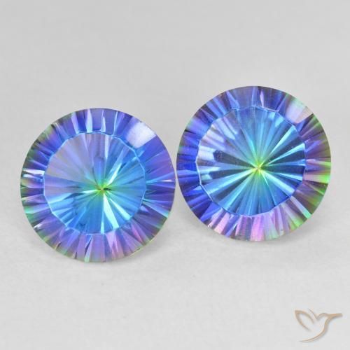 Pedras preciosas de Quartzo Místico Multicolor azul natural de 7.47 ct, Redondo, VVS-VS