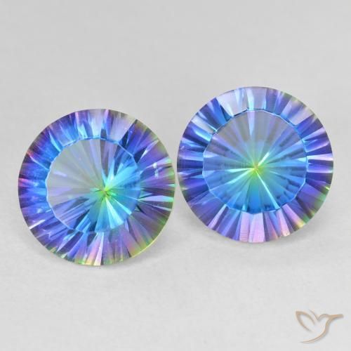 Pedras preciosas de Quartzo Místico Multicolor azul natural de 7.01 ct, Redondo, VVS-VS