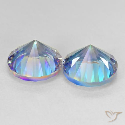 Pedras preciosas de Quartzo Místico Multicolor azul natural de 7.01 ct, Redondo, VVS-VS