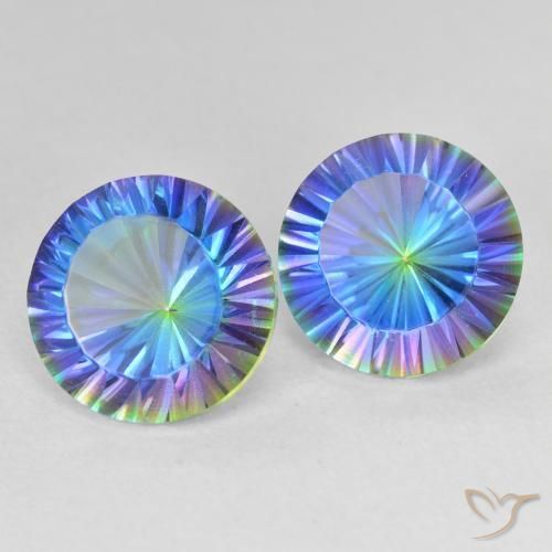Pedras preciosas de Quartzo Místico Multicolor azul natural de 7.37 ct, Redondo, VVS-VS