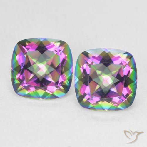 2.74ctw Natural Multicolorido Quartzo Místico, Almofada, VVS