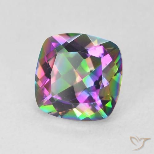 Quartzo Místico Multicolorido Natural 1.42ct, Almofada cortada, VVS