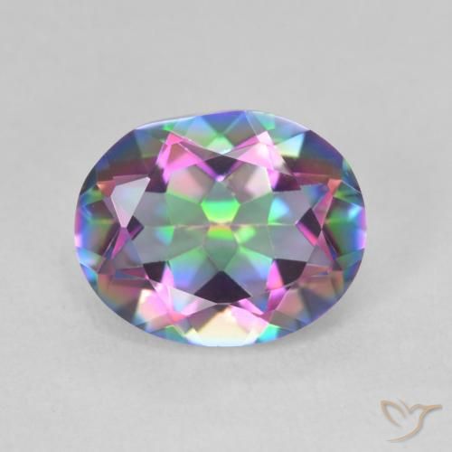 Quartzo místico multicolorido natural 3,22ct, corte oval, VVS-VS