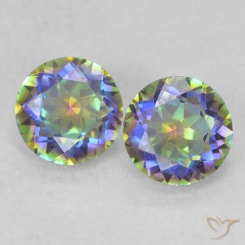 Pedras preciosas de quartzo místico multicolorido natural de 0,90 ct, corte redondo, VS