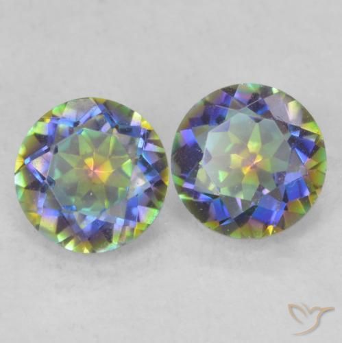 Pedras preciosas de quartzo místico multicolorido natural de 0,90 ct, corte redondo, VS