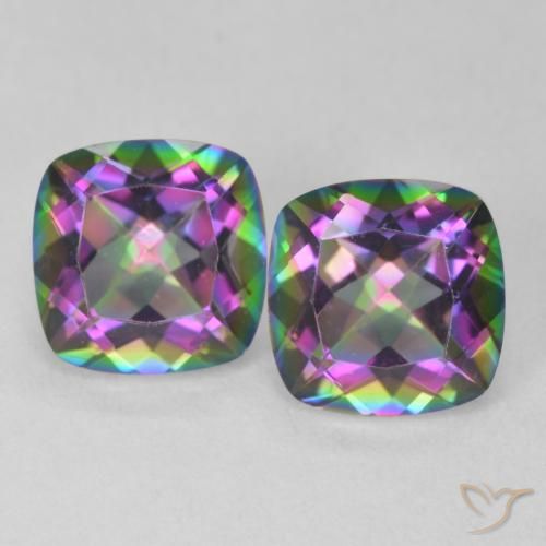 Pedras preciosas de quartzo místico multicolorido natural de 2,81 ct, almofada cortada, VVS