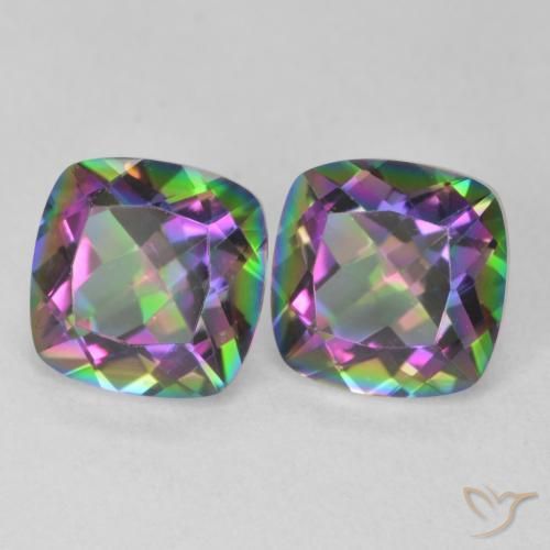 Pedras preciosas de quartzo místico multicolorido natural de 2,81 ct, almofada cortada, VVS