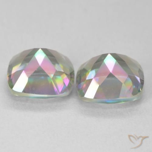 Pedras preciosas de quartzo místico multicolorido natural de 2,81 ct, almofada cortada, VVS
