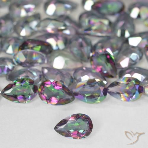 Quartzo místico multicolorido natural 0,34ct, formato de pêra, VS