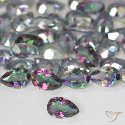 Quartzo místico multicolorido natural 0,34ct, formato de pêra, VS