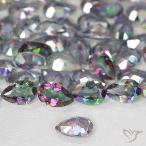 Quartzo místico multicolorido natural 0,34ct, formato de pêra, VS
