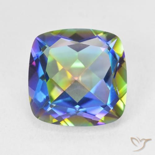6.64ct Natural Multicolorido Quartzo Místico, Almofada, VVS