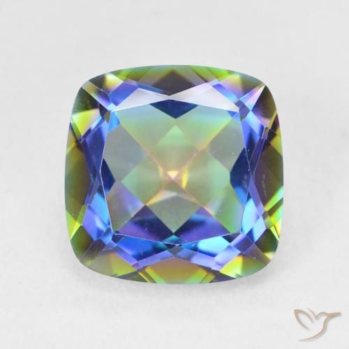 6.69ct Natural Multicolorido Quartzo Místico, Almofada, VVS