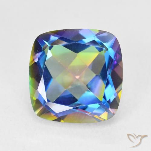 6.98ct Natural Multicolorido Quartzo Místico, Almofada, VVS