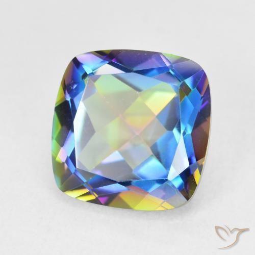 Quartzo Místico Multicolorido Natural 6.98ct, Almofada, VVS