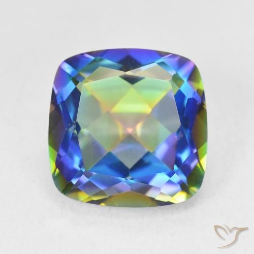 6.74ct Natural Multicolorido Quartzo Místico, Almofada, VVS