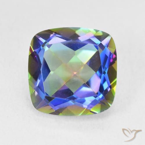 Quartzo místico multicolorido natural 6,74ct, almofada cortada, VVS