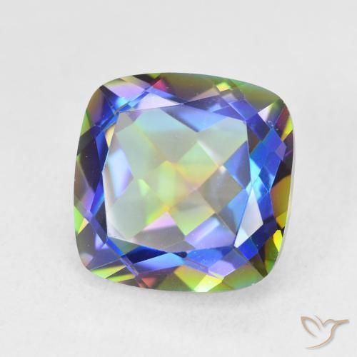 Quartzo místico multicolorido natural 6,74ct, almofada cortada, VVS