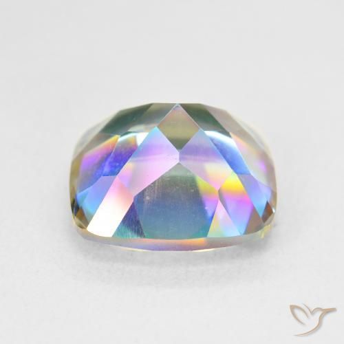 Quartzo místico multicolorido natural 6,74ct, almofada cortada, VVS