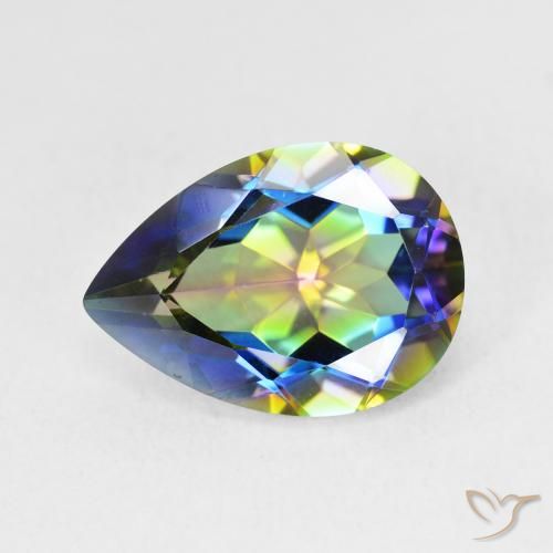 Quartzo Místico Multicolorido Natural 5.07ct, Formato de pêra, VVS