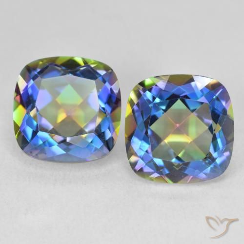 8.55ctw Natural Multicolorido Quartzo Místico, Almofada, VVS-VS