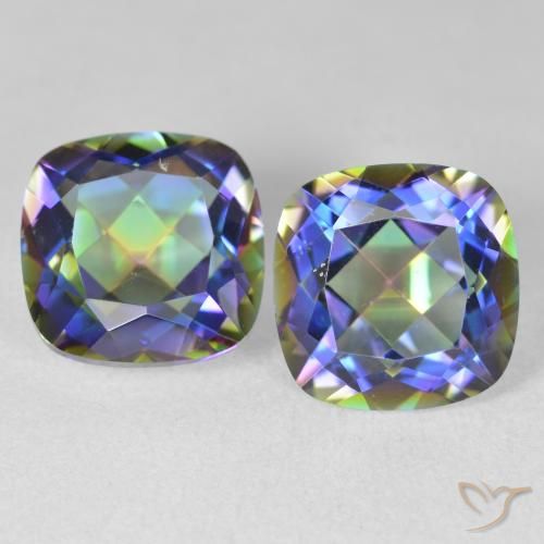8.49ctw Natural Multicolorido Quartzo Místico, Almofada, VVS-VS