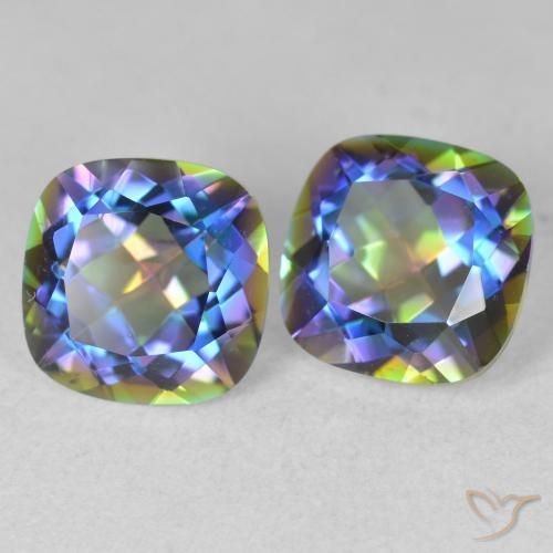 Pedras preciosas de Quartzo Místico Multicolorido natural de 4.16 ct, Almofada, VVS-VS