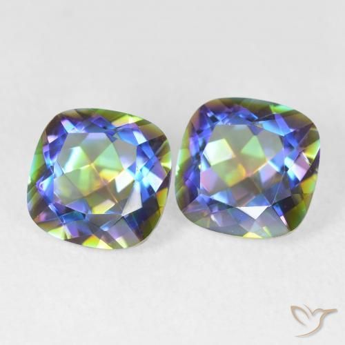 Pedras preciosas de Quartzo Místico Multicolorido natural de 4.05 ct, Almofada cortada, VVS