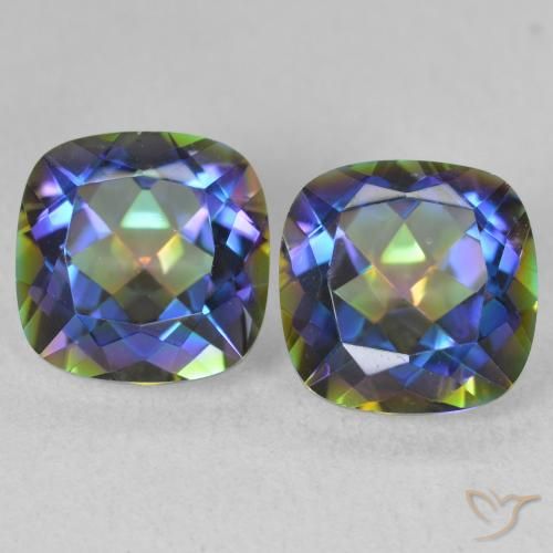4.14ctw Natural Multicolorido Quartzo Místico, Almofada, VVS