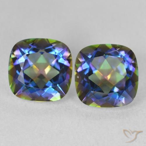 4.13ctw Natural Multicolorido Quartzo Místico, Almofada, VVS