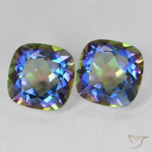 Pedras preciosas de Quartzo Místico Multicolorido natural de 4.13 ct, Almofada, VVS