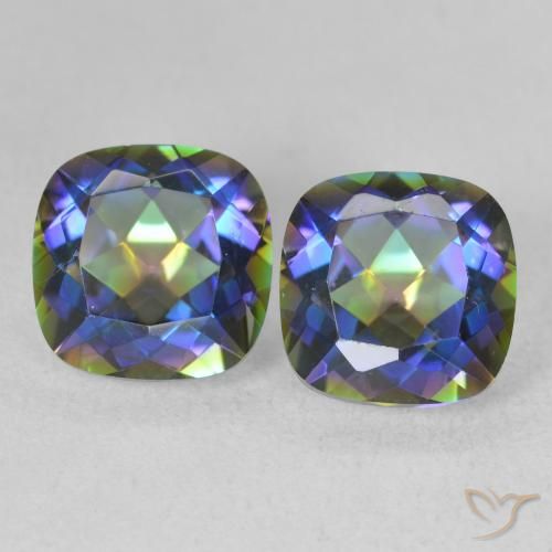 Pedras preciosas de Quartzo Místico Multicolorido natural de 4.03 ct, Almofada cortada, VVS