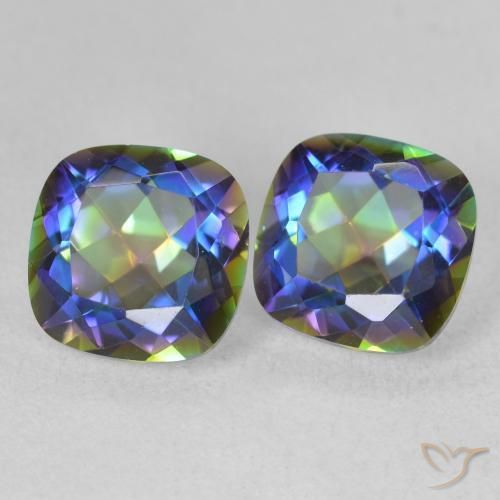 Pedras preciosas de Quartzo Místico Multicolorido natural de 4.03 ct, Almofada cortada, VVS