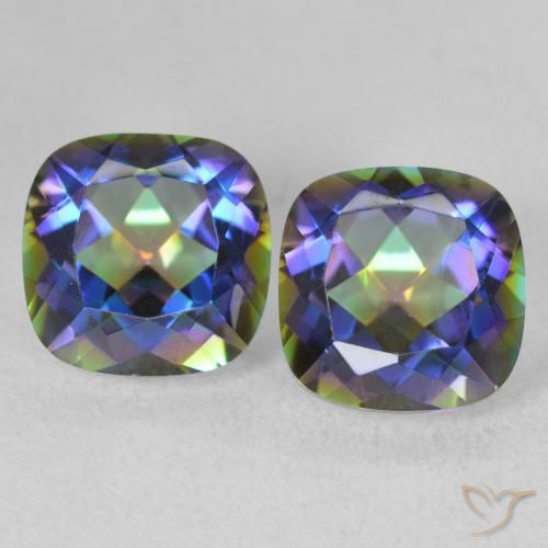 4.15ctw Natural Multicolorido Quartzo Místico, Almofada, VVS