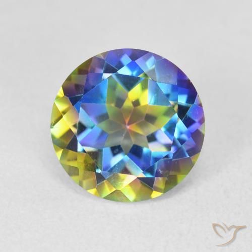 3.55ct Natural Multicolorido Quartzo Místico, Redondo, VVS