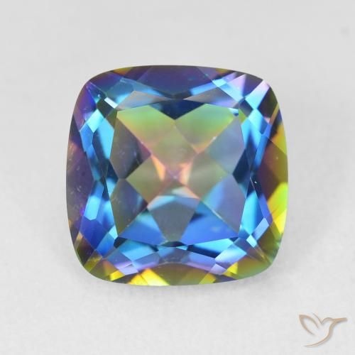 6.80ct Natural Multicolorido Quartzo Místico, Almofada, VVS