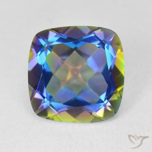 6.64ct Natural Multicolorido Quartzo Místico, Almofada, VVS