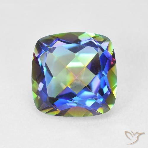 6.65ct Natural Multicolorido Quartzo Místico, Almofada, VVS-VS