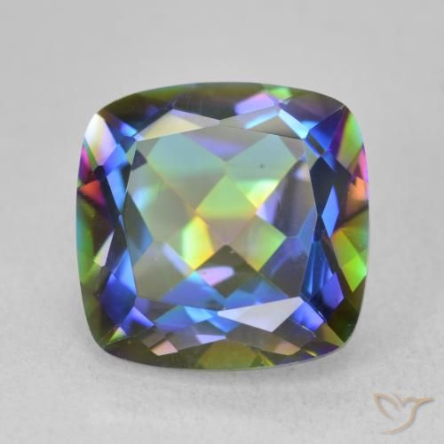 6.55ct Natural Multicolorido Quartzo Místico, Almofada, VVS
