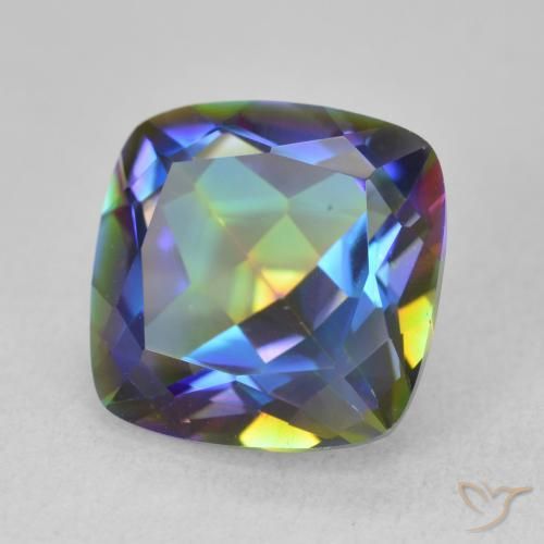 Quartzo Místico Multicolorido Natural 6.55ct, Almofada, VVS