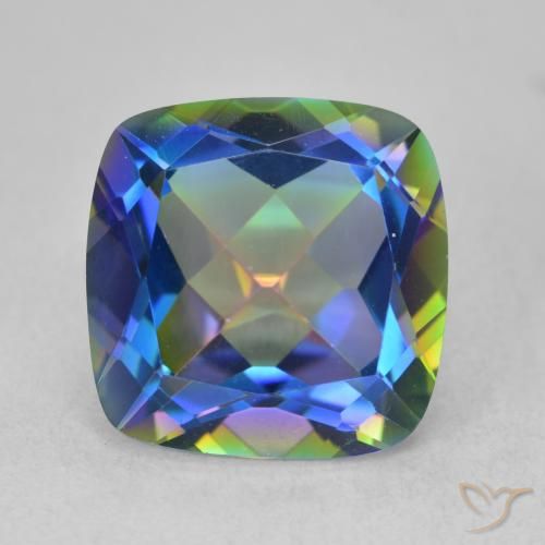 6.70ct Natural Multicolorido Quartzo Místico, Almofada, VVS