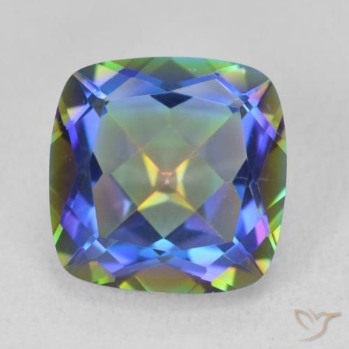 6.73ct Natural Multicolorido Quartzo Místico, Almofada, VVS