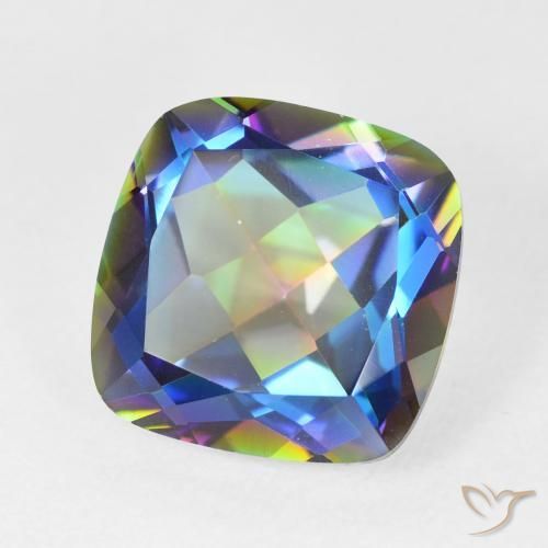 Quartzo Místico Multicolorido Natural 6.91ct, Almofada, VVS