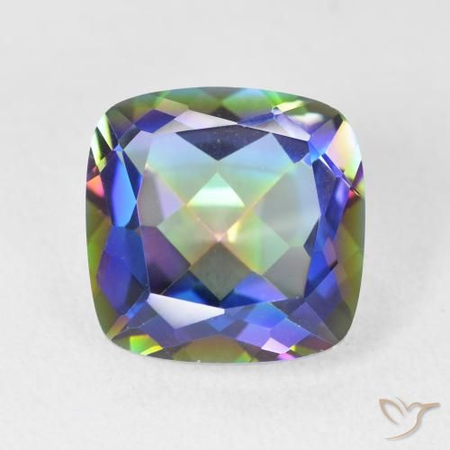 6.64ct Natural Multicolorido Quartzo Místico, Almofada, VVS