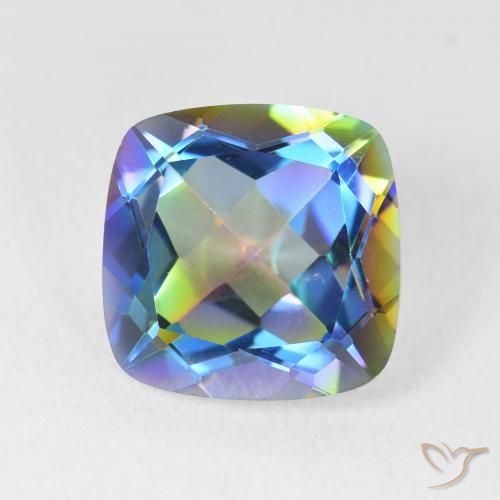 6.98ct Natural Multicolorido Quartzo Místico, Almofada, VVS