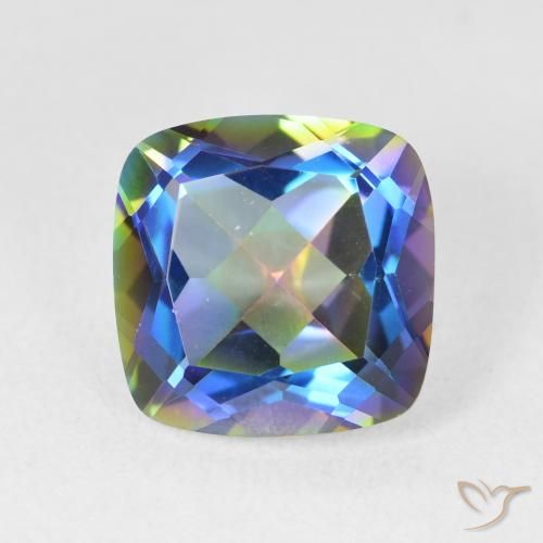 6.89ct Natural Multicolorido Quartzo Místico, Almofada, VVS