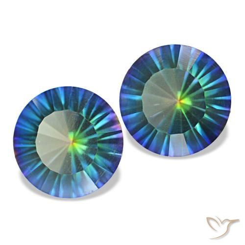 Pedras preciosas de quartzo místico multicolor azul natural de 3,27 ct, corte redondo, VS
